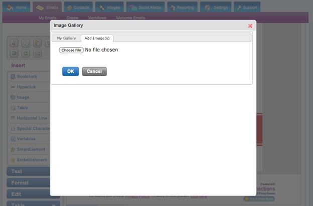 Add images using email template designer screenshot  