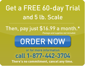 Get a FREE 60-day Trial and 5 lb. Scale Then, pay just $16.99 a month.* Postage and supplies not included. | Order Now | call 1-877-442-3618. There's no commitment, cancel any time.